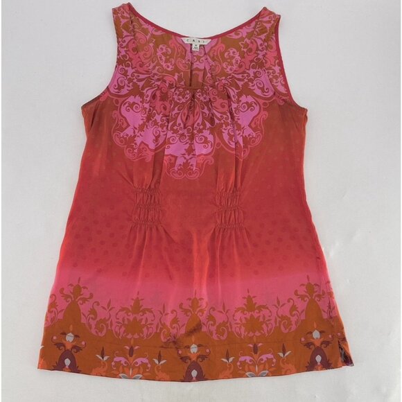 CAbi True Love Tank Top #672 Sleeveless Floral 100% Silk Pleated Sz M Preppy - Picture 1 of 13